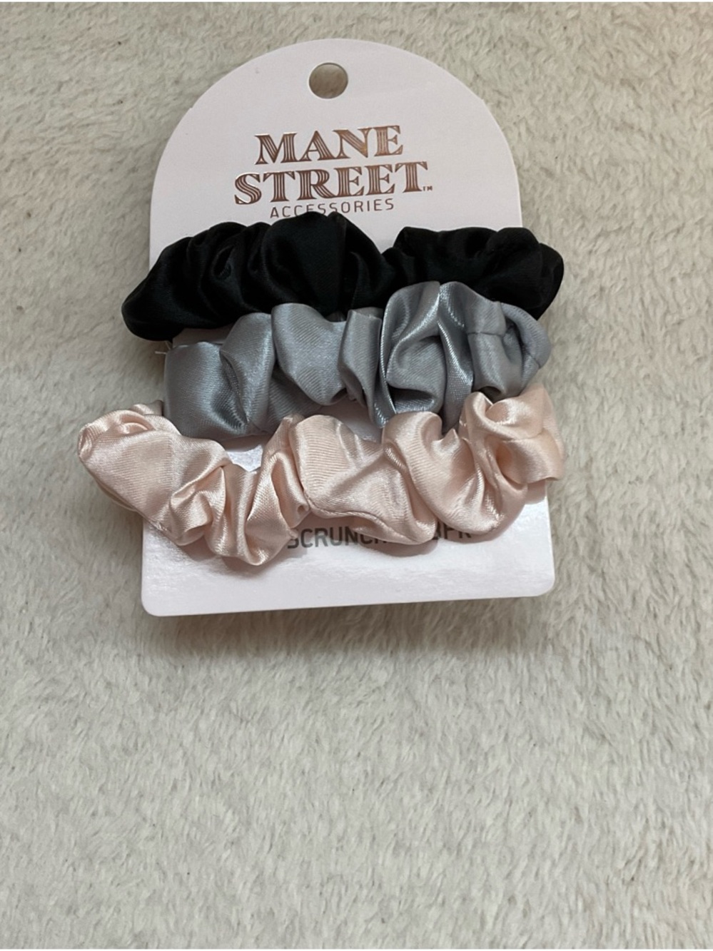 Mane Street Satin Scrunchie Set - Black, Silver, Blush